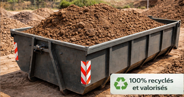 Benne remplie de terre à évacuer