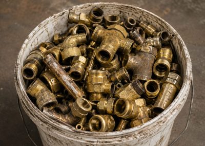 Seau rempli de laiton trié pour recyclage et valorisation à Soucieu-en-Jarrest (69)